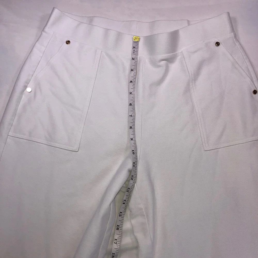 Michael Kors White Wide Leg Crop Pants Gold Hardware Textured Knit Large